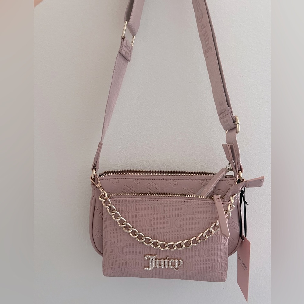 NWT Juicy Couture Pink 2 in 1 Crossbody Bag with Gold Chain - Picture 4 of 11